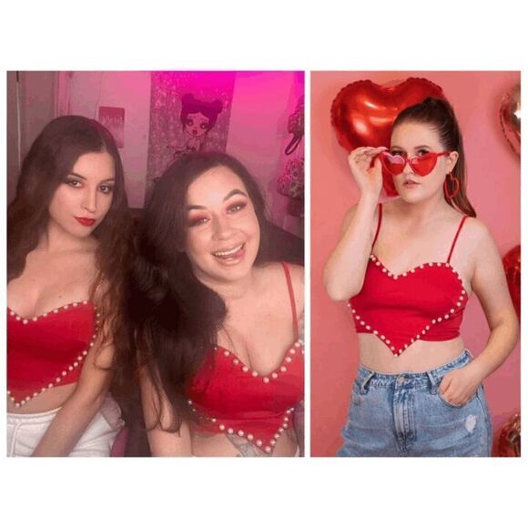 ❤ Cute Heart Shaped Crop Top Pearls Trim NEW - Picture 11 of 16